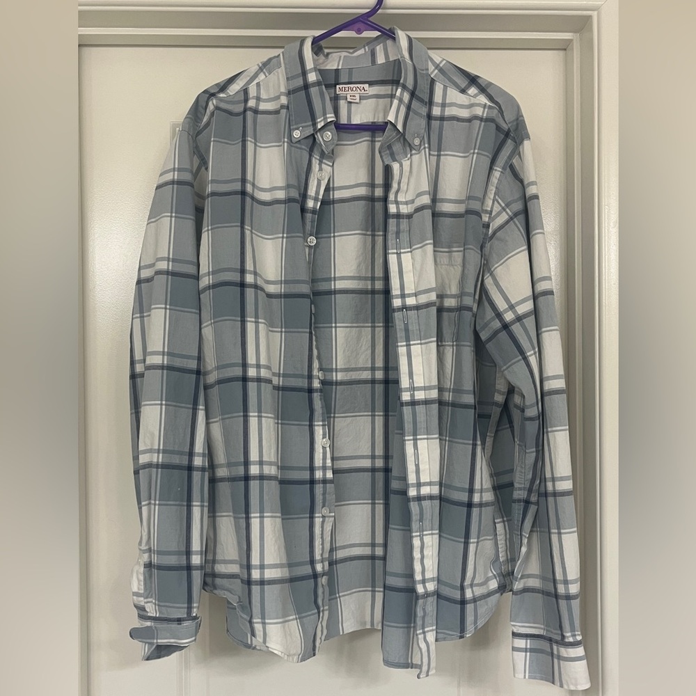 Merona Men's Gray and White Checkered Shirt
